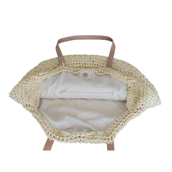 BOHO Woven Straw Large Tote Shoulder Bag Strap Handle Magnetic Snap Clasp - Picture 2 of 15